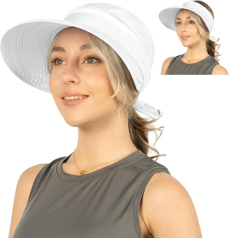Suncube Women Sun Hat for Outdoor UV Protection, Wide Brim Sun Hat Ponytail, Convertible Zip-Off Beach Hat Visor - Image 1